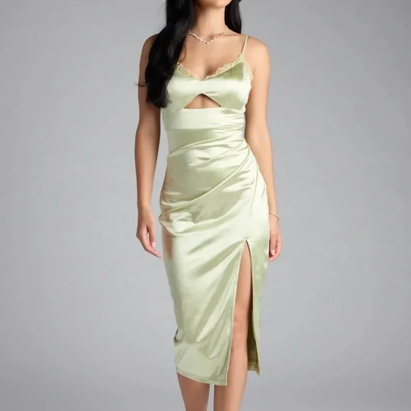 Elegant Light Green Satin Dress - Picture 2 of 5